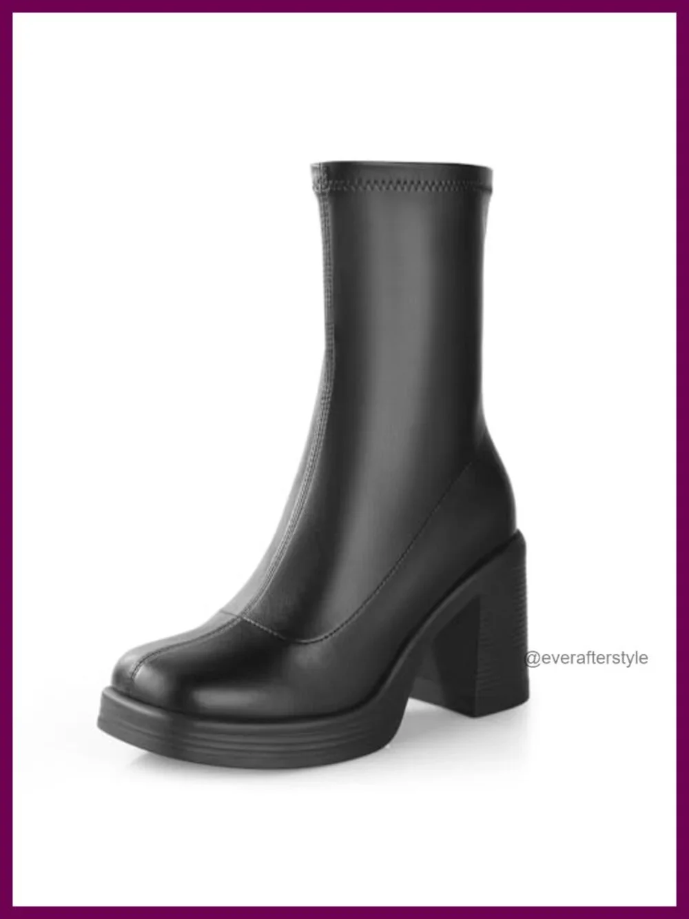Chunky High Heel Platform Ankle Boots with Side Zipper Square Toe PU Leather